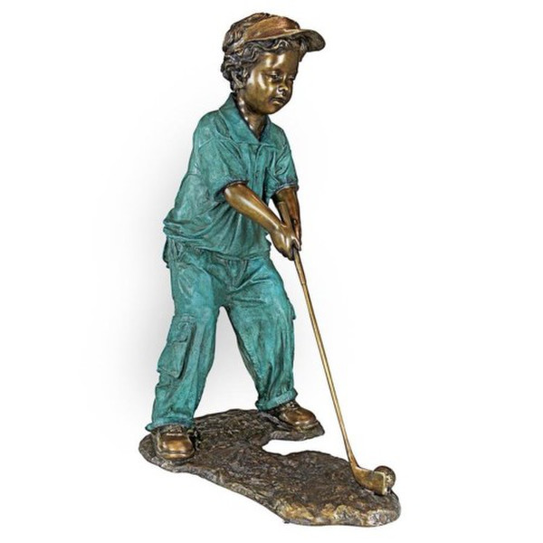 Gabe Boy Golfer Bronze Child Sculpture Golfing Statue High End Decorative